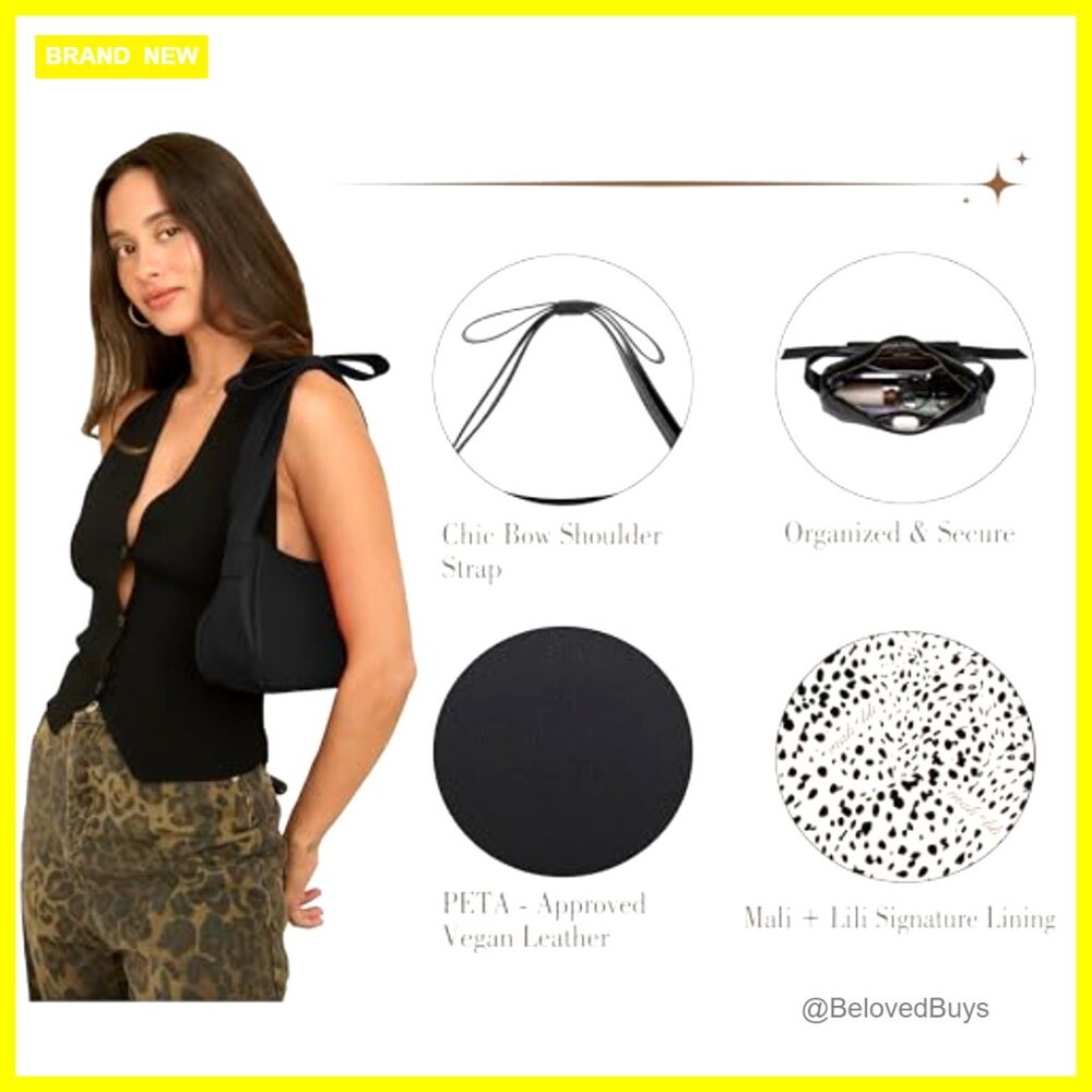 Vegan Leather Shoulder Bag with Bow Strap, Compact Hobo Purse for Women - Picture 6 of 7